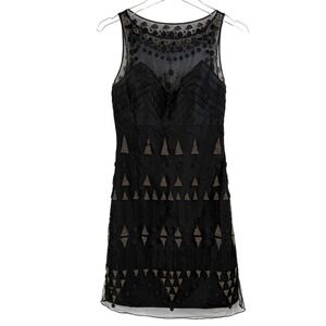 VINTAGE 90s SUE WONG NOCTURNE Black Beaded ART DECO Mini Dress WOMEN 2